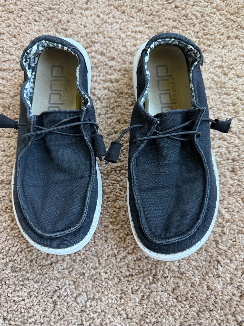 Hey Dude Kids Black Canvas Slip-On Shoes with Decorative Laces